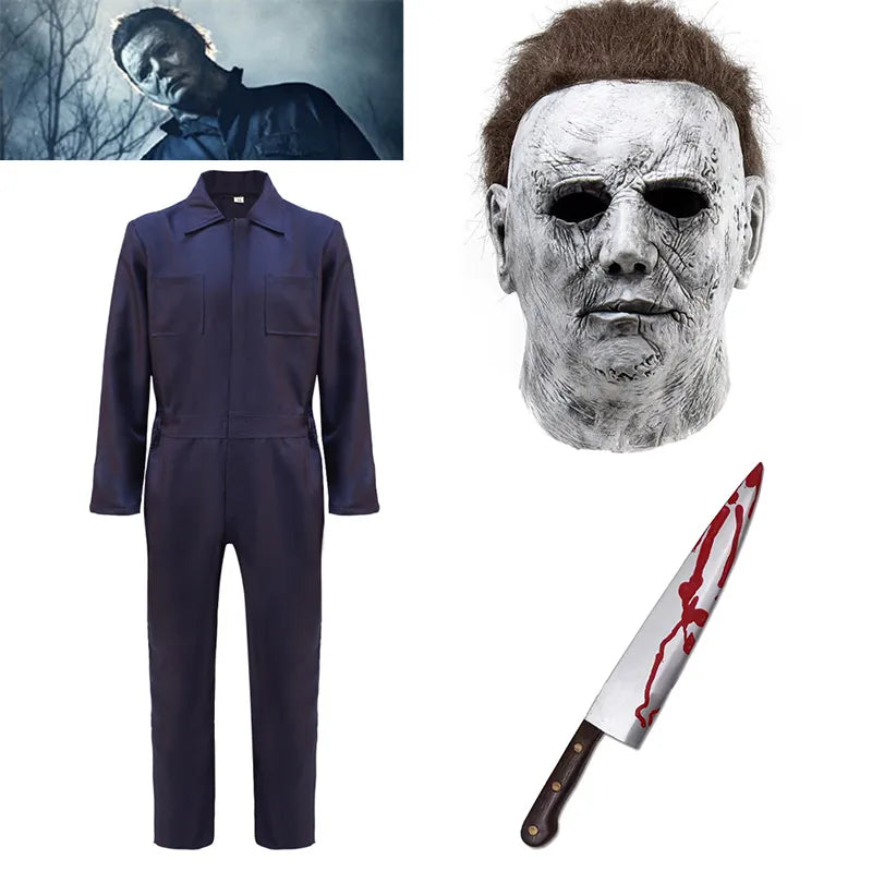 Halloween Costume Michael Myers Cosplay Costume Jumpsuits Man Bleach Outfits Bodysuit Mask Knife Halloween Costume for Adult - The Best Commerce
