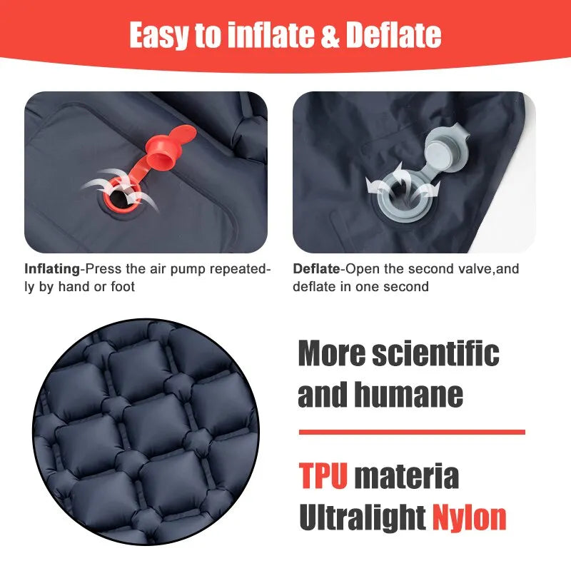 Outdoor Camping Inflatable Mattress Sleeping Pad With Pillows Ultralight Air Mat Built In Inflator Pump Hiking - The Best Commerce