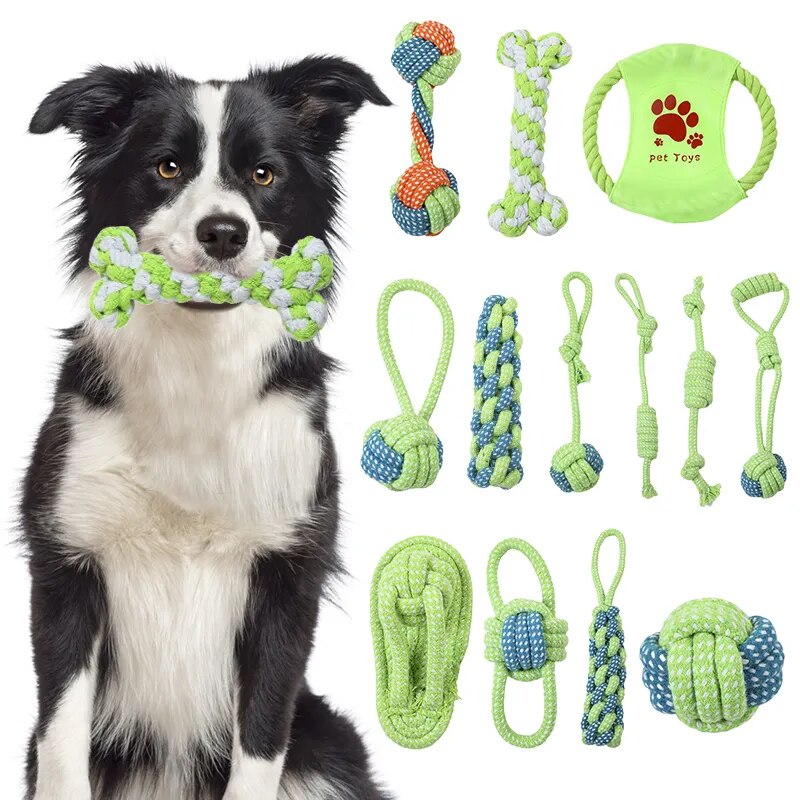 Puppy Playtime Pack: 7-13PCS Cotton Rope Dog Toys for Chewing and Training - The Best Commerce