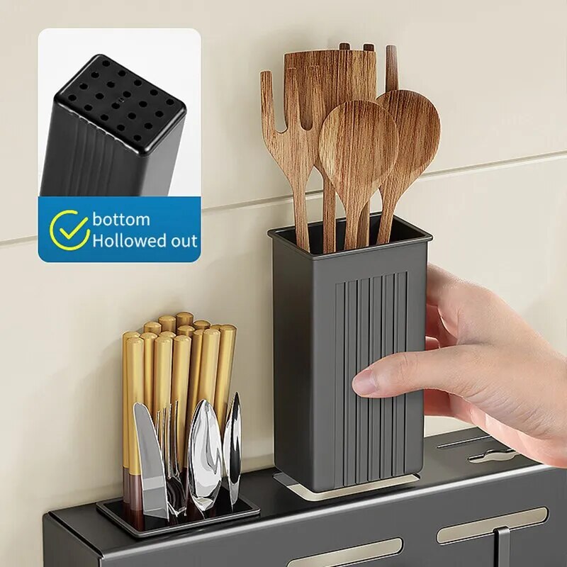 Stainless Steel Kitchen Storage Rack Wall-mounted Multifunctional Storage Knife Rack with Multiple Brackets and Hooks - The Best Commerce