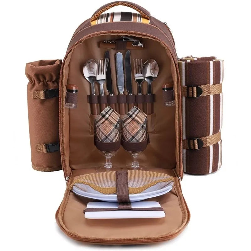 Picnic Bag Tableware Set Outdoor Portable Thermal Insulation Cold Storage 4Four-Person Camping Double-Shoulder Picnic Backpack - The Best Commerce