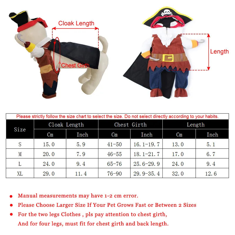 Halloween Funny Dog Cat Costume Party Fancy Dressing Up Pirate Suit Pet Corsair Clothes Jacket Chihuahua French Bulldog Cosplay - The Best Commerce