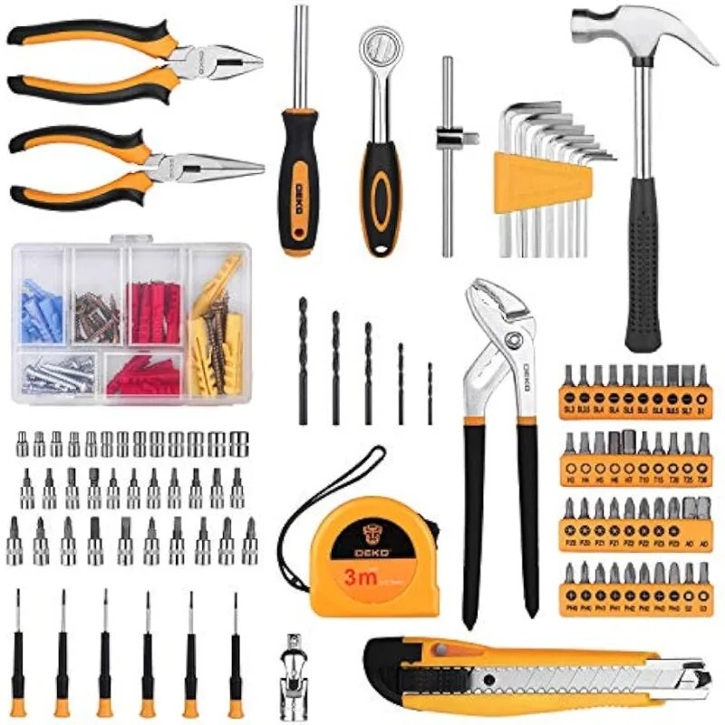 DEKO 196 Piece Tool Set General Household Hand Tool Kit with Rip Claw Hammer,Lineman's Plier, Measure Tape Toolbox Storage Case - The Best Commerce