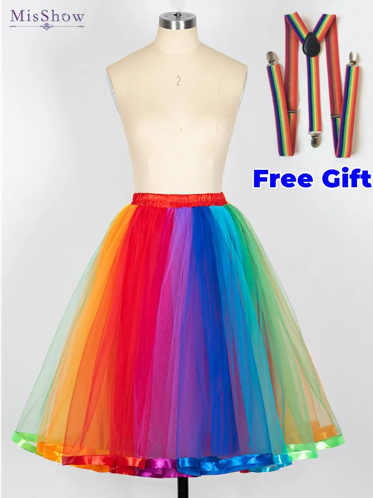 MisShow Women Rainbow Tutu Short Skirt 5 Layers Soft Tulle Pettiskirt Girls Christmas Halloween Cosplay Costumes Mesh Skirts - The Best Commerce