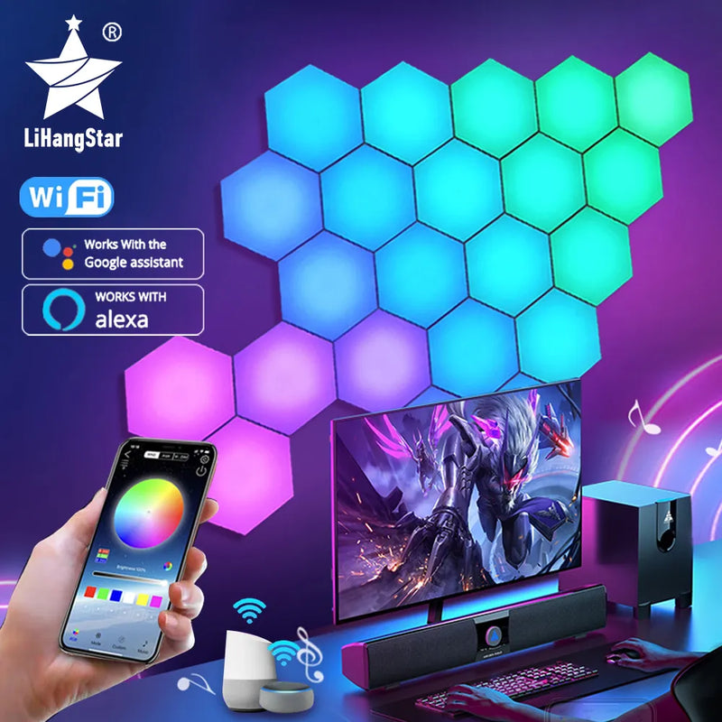 RGB Bluetooth LED Hexagon Light Indoor Wall Light APP Remote Control Night Light Computer Game Room Bedroom Bedside Decoration - The Best Commerce
