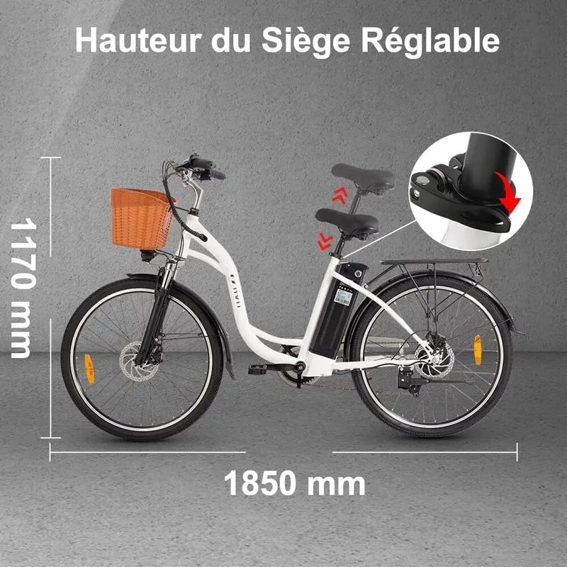 36V 350W EBike 26" 12.5Ah Smart Electric Bicycle 6 Speed Fashion City Urben E-Bike with Basket for Women Commuter Shopping - The Best Commerce