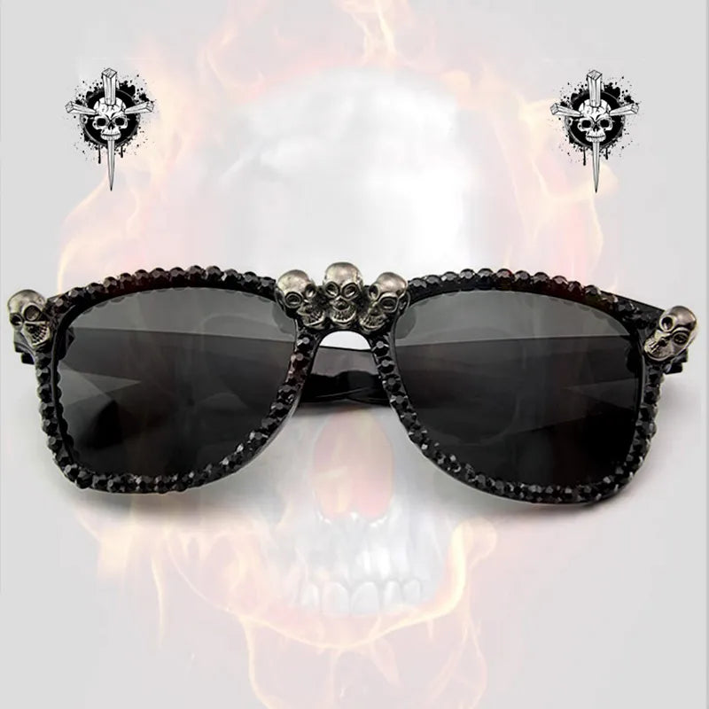 Gothic Skull Sunglasses Halloween Christmas Cat Eye Crystal Punk Sun Glasses luxury designer vintage gafas de sol mujer - The Best Commerce