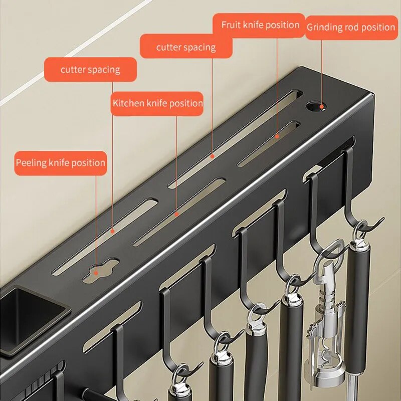 Stainless Steel Kitchen Storage Rack Wall-mounted Multifunctional Storage Knife Rack with Multiple Brackets and Hooks - The Best Commerce