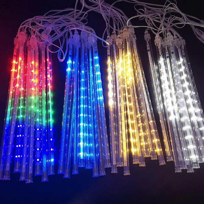 LED Meteor Shower Rain Lights Waterproof Falling Raindrop Fairy String Light for Christmas Holiday Party Patio Decor 30CM - The Best Commerce