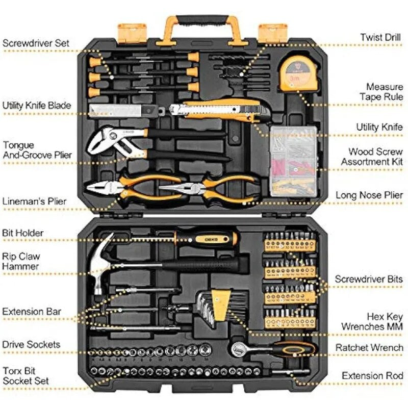 DEKO 196 Piece Tool Set General Household Hand Tool Kit with Rip Claw Hammer,Lineman's Plier, Measure Tape Toolbox Storage Case - The Best Commerce