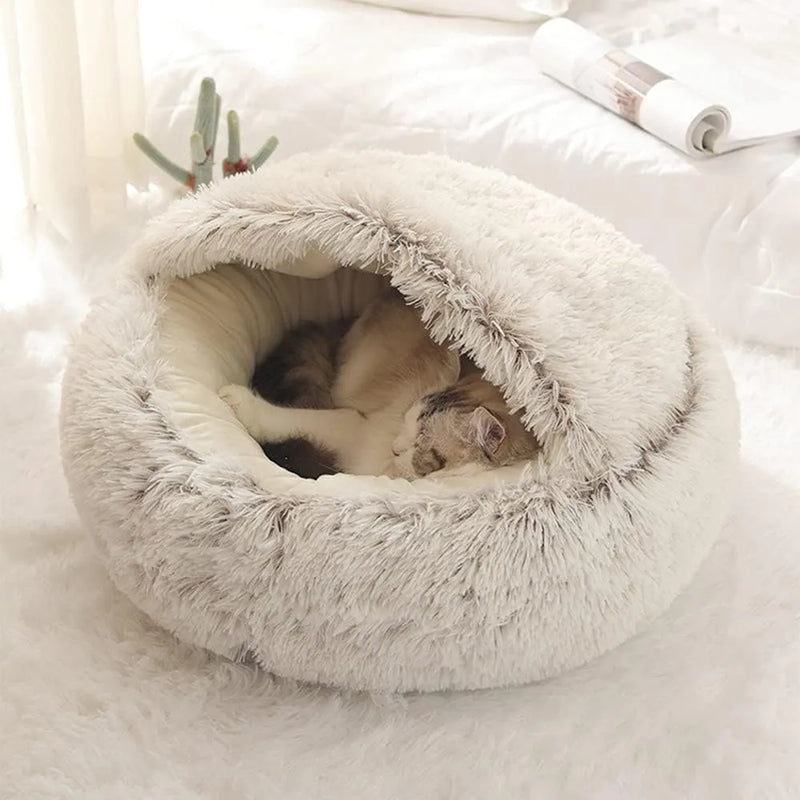 Soft Plush Round Cat Bed Pet Mattress Warm Comfortable Basket Cat Dog 2 in 1 Sleeping Bag Nest for Small Dogs - The Best Commerce