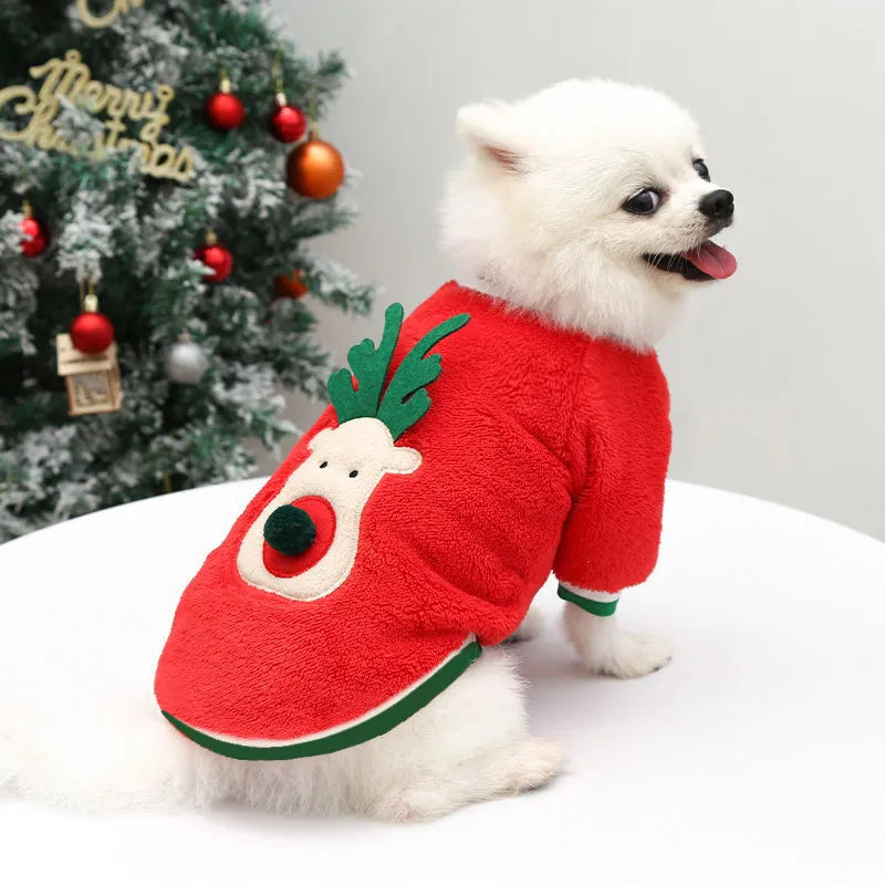 Dog Christmas Clothes Winter Warm Pet Clothes for Small Medium Dogs Elk Santa Claus Dog Cats Coat Hoodies Christmas Dogs Costume - The Best Commerce