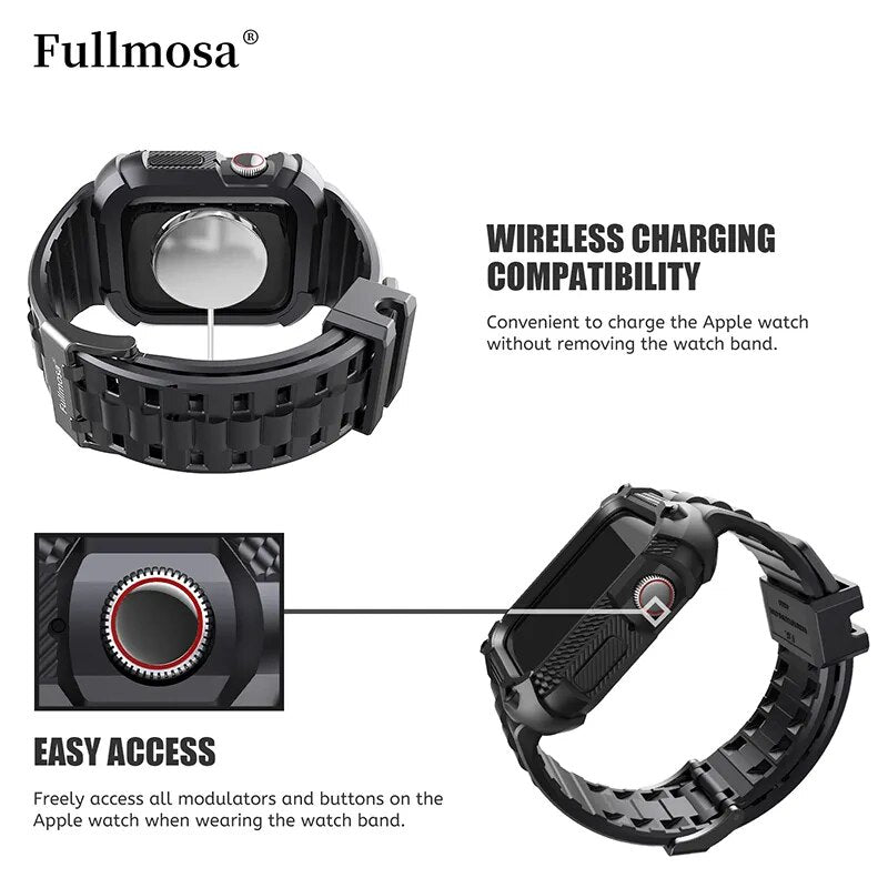 Fullmosa for Apple Watch Band+Case 40/41/44/45/49mm Rugged Strap for Apple Watch Ultra 2 Series 9 8 7 with Screen Protector Case - The Best Commerce