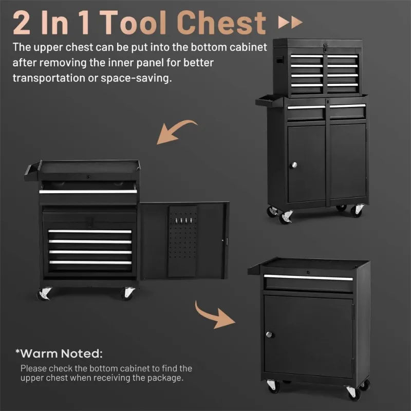 Tool Box, 5-Drawer Steel Tool Chest & Cabinet for Workshop Garage, Black - The Best Commerce