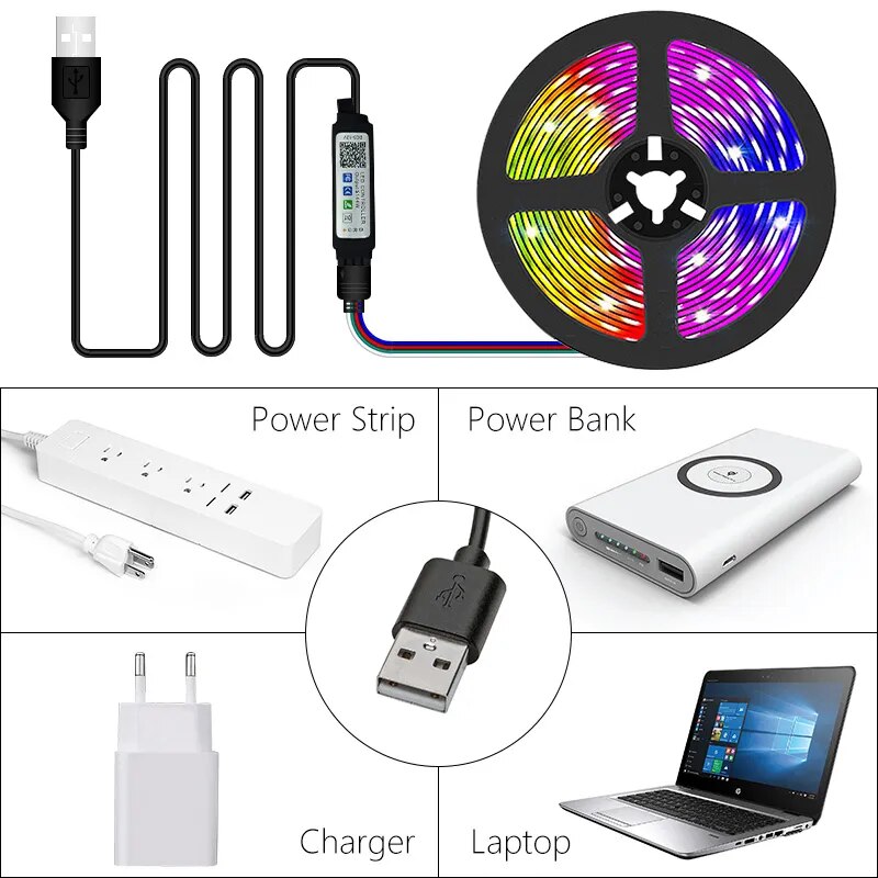 USB LED Strip Light 16LED/Meter Bluetooth RGB Lights Flexible TV Backlight Lamp 5050 5V LED Tape Diode Phone APP 1-30m For Room - The Best Commerce