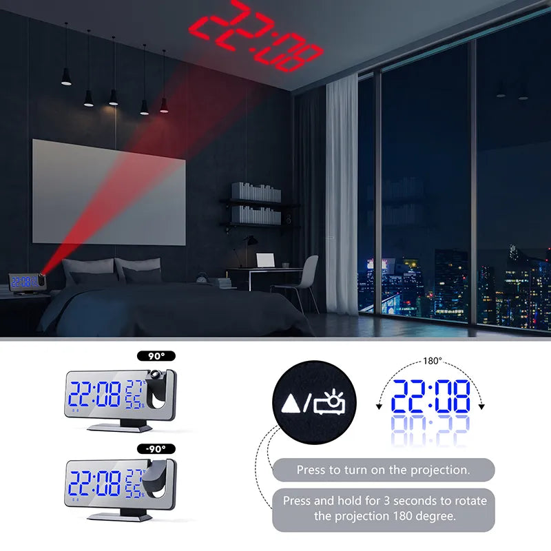 LED Digital Alarm Clock Table Watch Electronic Desktop Clocks USB Wake Up FM Radio Time Projector Snooze Function 2 Alarm - The Best Commerce