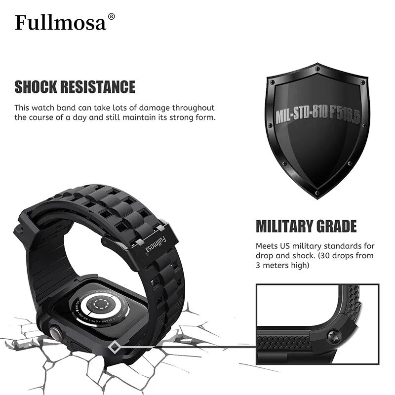 Fullmosa for Apple Watch Band+Case 40/41/44/45/49mm Rugged Strap for Apple Watch Ultra 2 Series 9 8 7 with Screen Protector Case - The Best Commerce