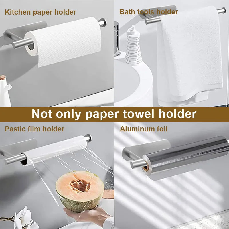 Stainless Steel Paper Towel Holder Adhesive Toilet Roll Paper Holder No Hole Punch Kitchen Bathroom Toilet Lengthen Storage Rack - The Best Commerce