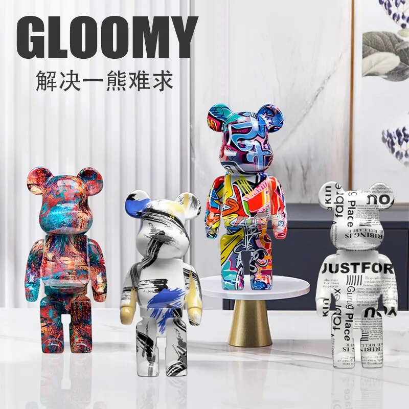 Artistic Colorful Graffiti Bear Statues and Sculptures Nordic Home Living Room Decor Figurines for Interior Desk Accessories Toy - The Best Commerce