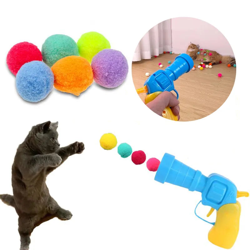 Interactive Launch Training Cat Toys Creative Kittens Mini Pompoms Games Stretch Plush Ball Toys Cat Supplies Pet Accessories - The Best Commerce