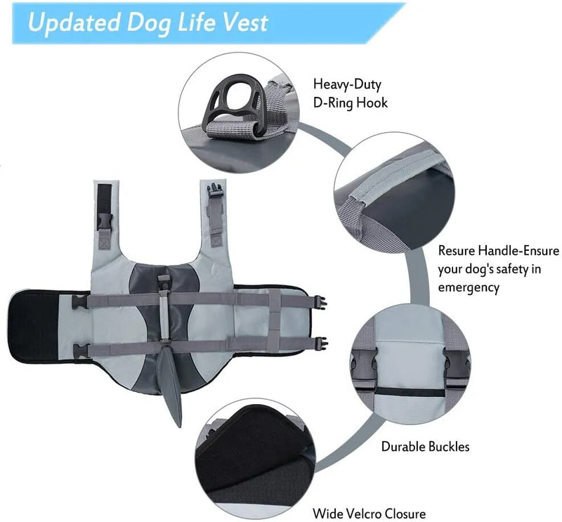 Dog Life Jacket Ripstop Dog Lifesaver Shark Vests with Rescue Handle Pet Dog Safety Swimsuit For Swimming Pool Beach Boating - The Best Commerce