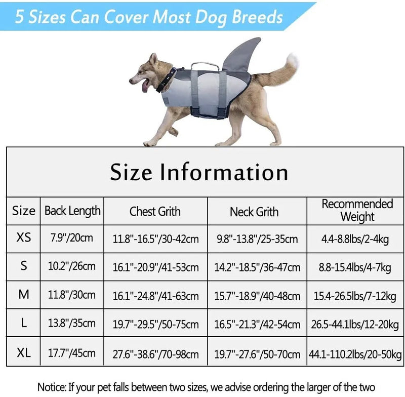 Dog Life Jacket Ripstop Dog Lifesaver Shark Vests with Rescue Handle Pet Dog Safety Swimsuit For Swimming Pool Beach Boating - The Best Commerce
