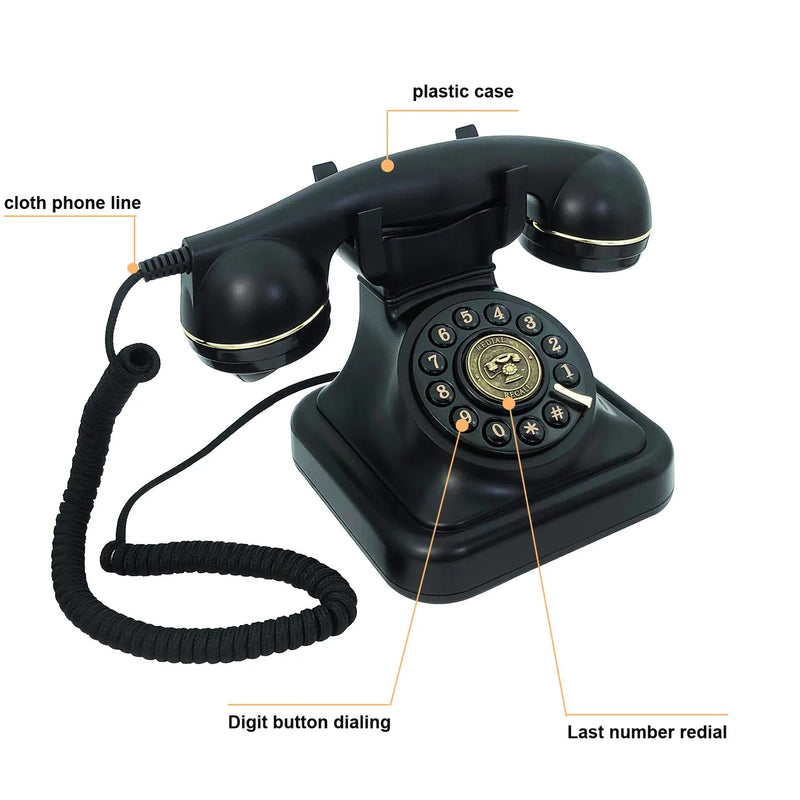 Corded Landline Phone for Home, Black Retro Phone Vintage Plastic Telephone Desktop Landline Telephone Fixed Antique Telephone - The Best Commerce