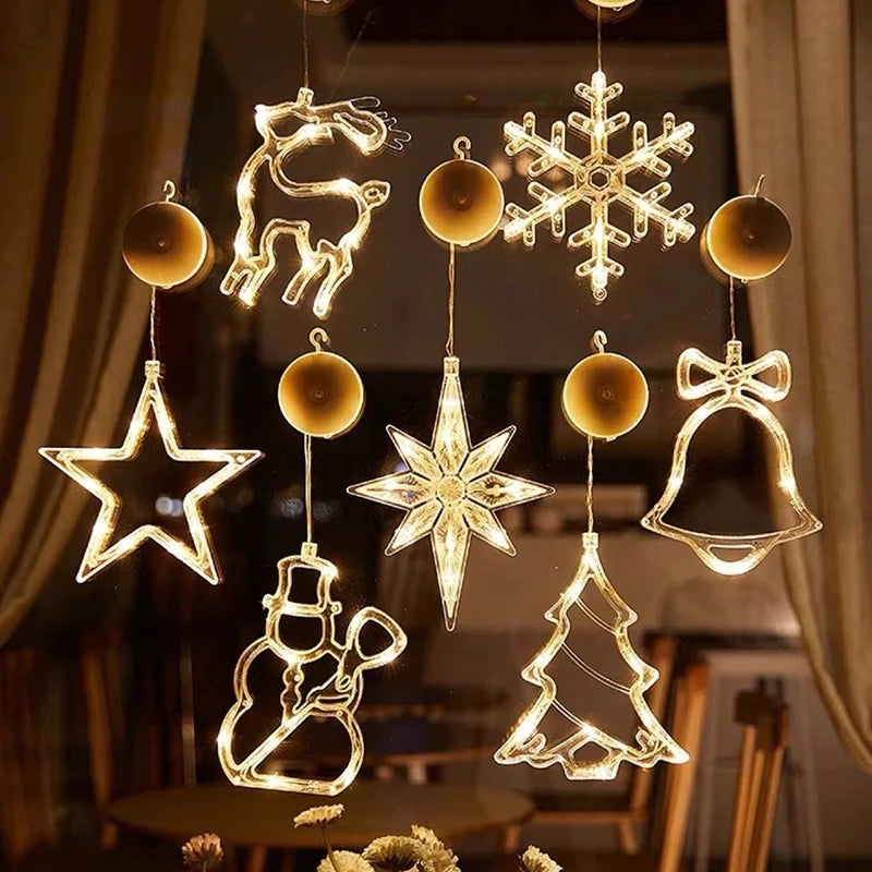 Christmas LED Light Snowflake Santa Hanging Sucker Lamp Window Ornaments Decoration for Home Xmas Navidad 2023 New Year Decor - The Best Commerce