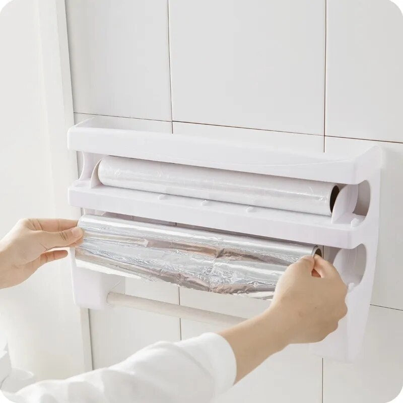 Plastic Refrigerator Cling Film Storage Rack Wrap Cutter Wall Hanging Paper Towel Holder Kitchen Organizer - The Best Commerce