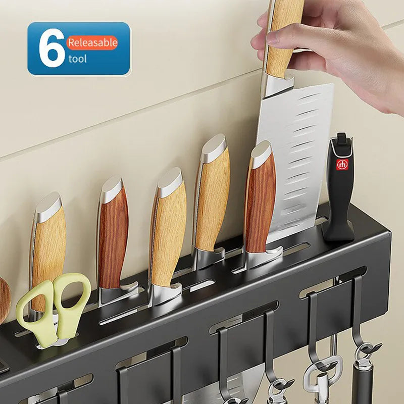 Stainless Steel Kitchen Storage Rack Wall-mounted Multifunctional Storage Knife Rack with Multiple Brackets and Hooks - The Best Commerce