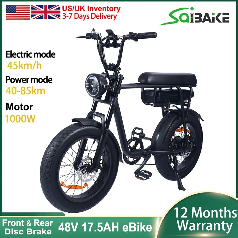 USA UK In Stock Electric Bike 48V 1000W 20inch Electric Fatbike Large Capacity Battery Electric Bicycle for Adult eBike - The Best Commerce
