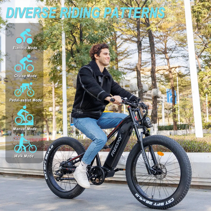 2023 FREESKY Adult Electric Bike 35MPH Fat Tire Snow Electric Bike 1000W/ BAFANG Motor 48V 18Ah Battery 26*4 Fat Ebike - The Best Commerce