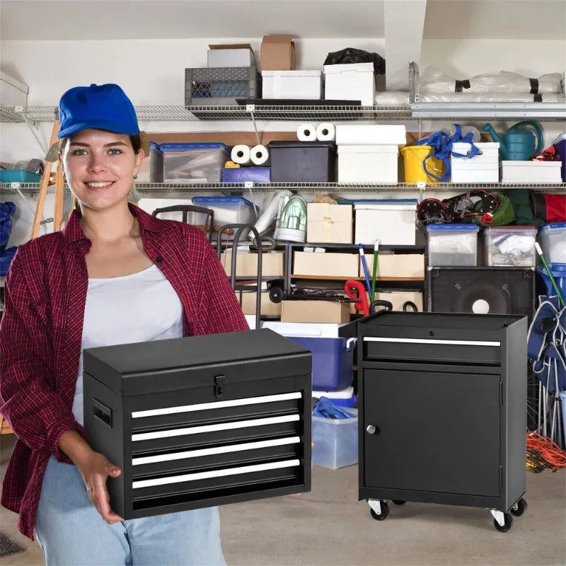 Tool Box, 5-Drawer Steel Tool Chest & Cabinet for Workshop Garage, Black - The Best Commerce