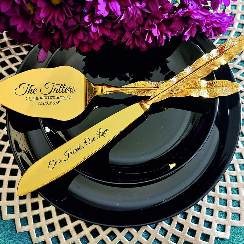 Luxury Wedding Cake Knife Server Set Personalized Pie Cutting Set Custom Engraved Gold Cutter Elegant Bridal Anniversary Gift - The Best Commerce