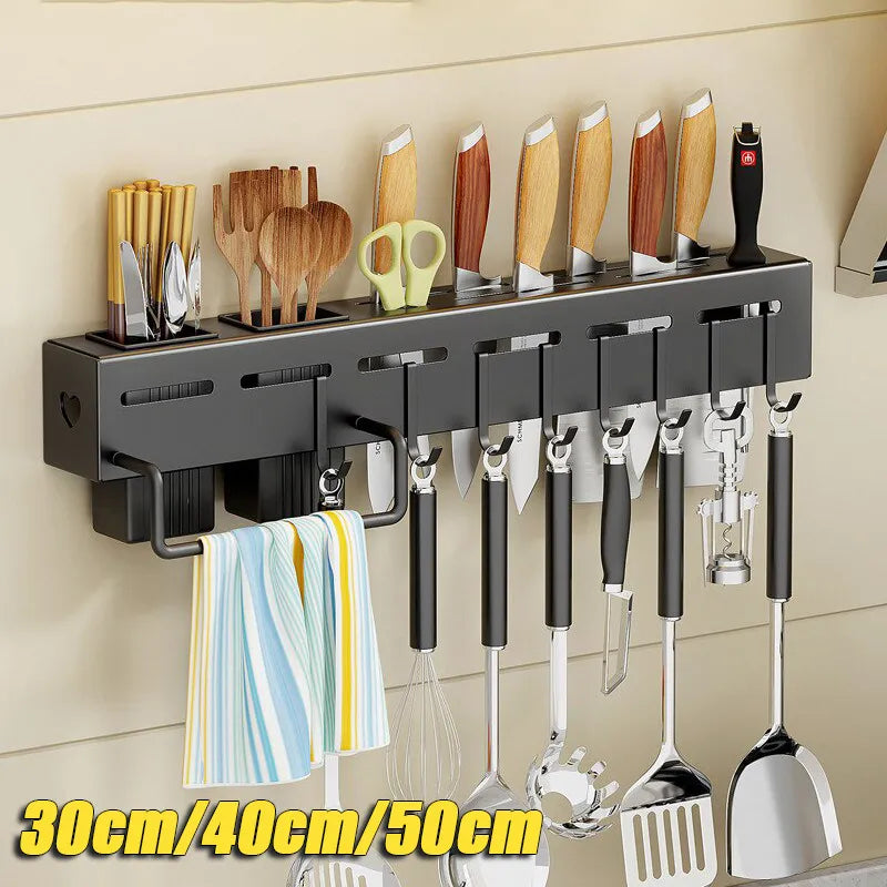 Stainless Steel Kitchen Storage Rack Wall-mounted Multifunctional Storage Knife Rack with Multiple Brackets and Hooks - The Best Commerce