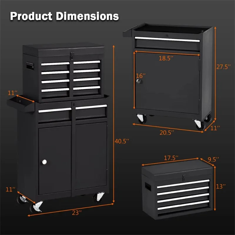 Tool Box, 5-Drawer Steel Tool Chest & Cabinet for Workshop Garage, Black - The Best Commerce