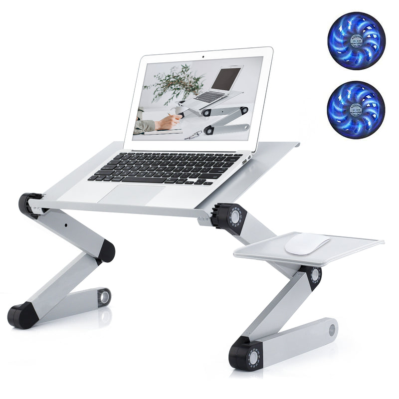 Adjustable Laptop Stand, RAINBEAN Laptop Desk with 2 CPU Cooling USB Fans for Bed Aluminum Lap Workstation Desk with Mouse Pad, Foldable Cook Book Stand Notebook Holder Sofa,Amazon Banned - The Best Commerce