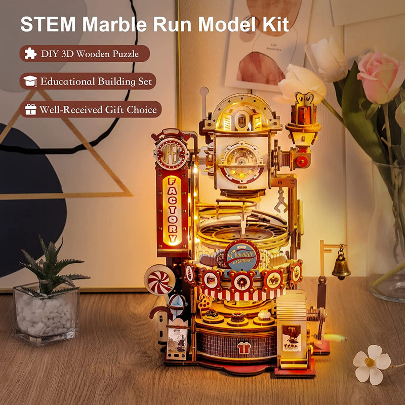 Robotime ROKR Marble Chocolate Factory 3D Wooden Puzzle Games Assembly Model Building Toys For Children Kids Birthday Gift - The Best Commerce