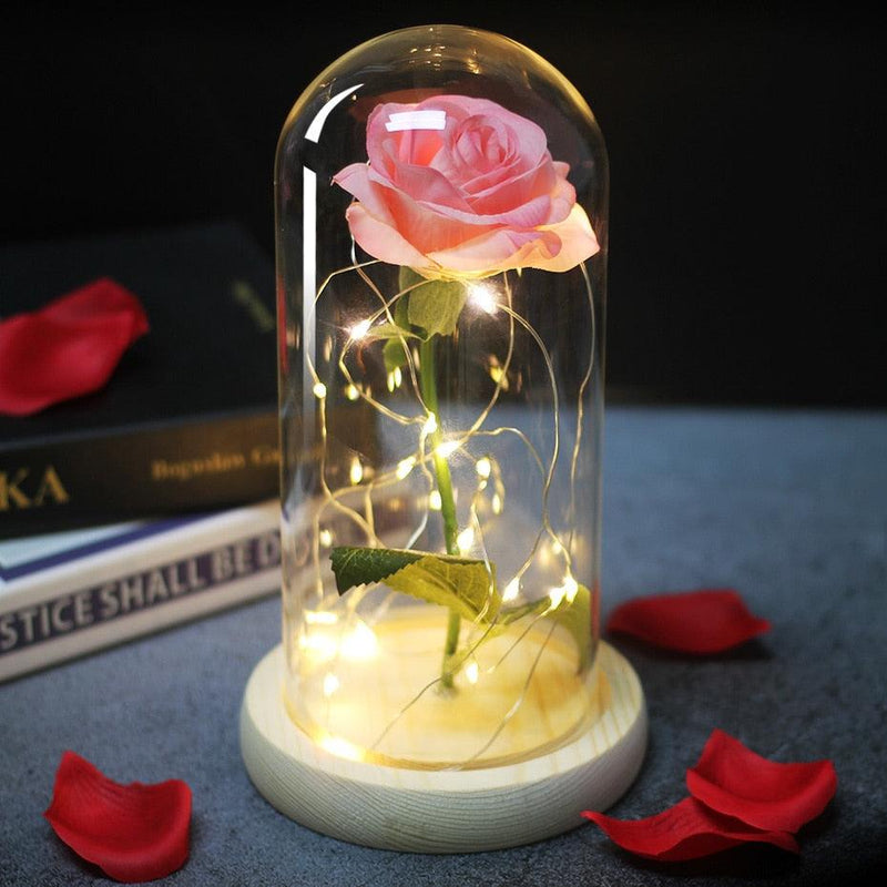 Artificial Flowers Beauty and the Beast Eternal Rose in Glass Cover Valentine - The Best Commerce