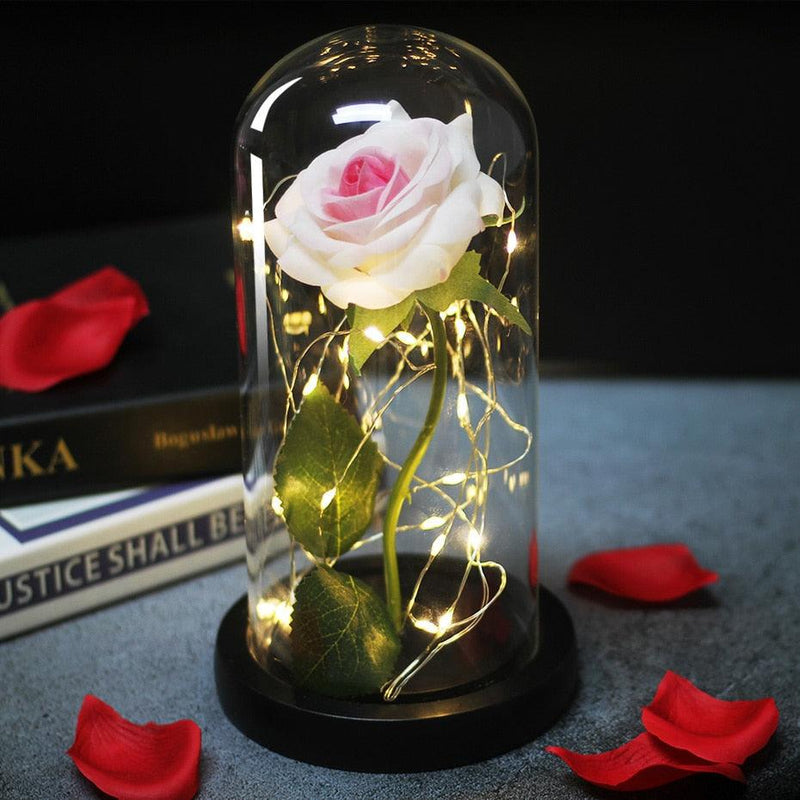 Artificial Flowers Beauty and the Beast Eternal Rose in Glass Cover Valentine - The Best Commerce