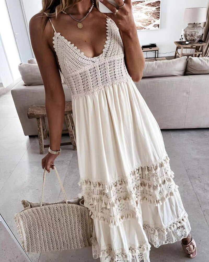 White Crochet Bohemian Dress - The Best Commerce