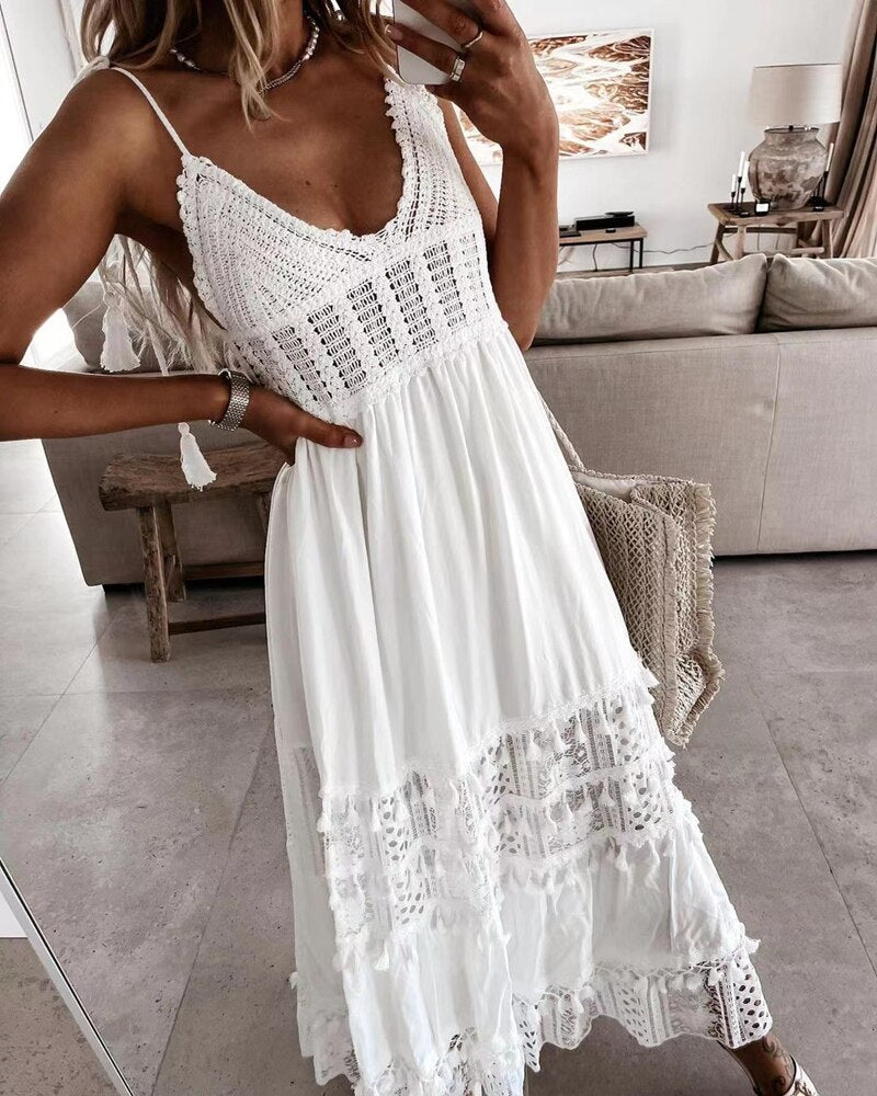 White Crochet Bohemian Dress - The Best Commerce