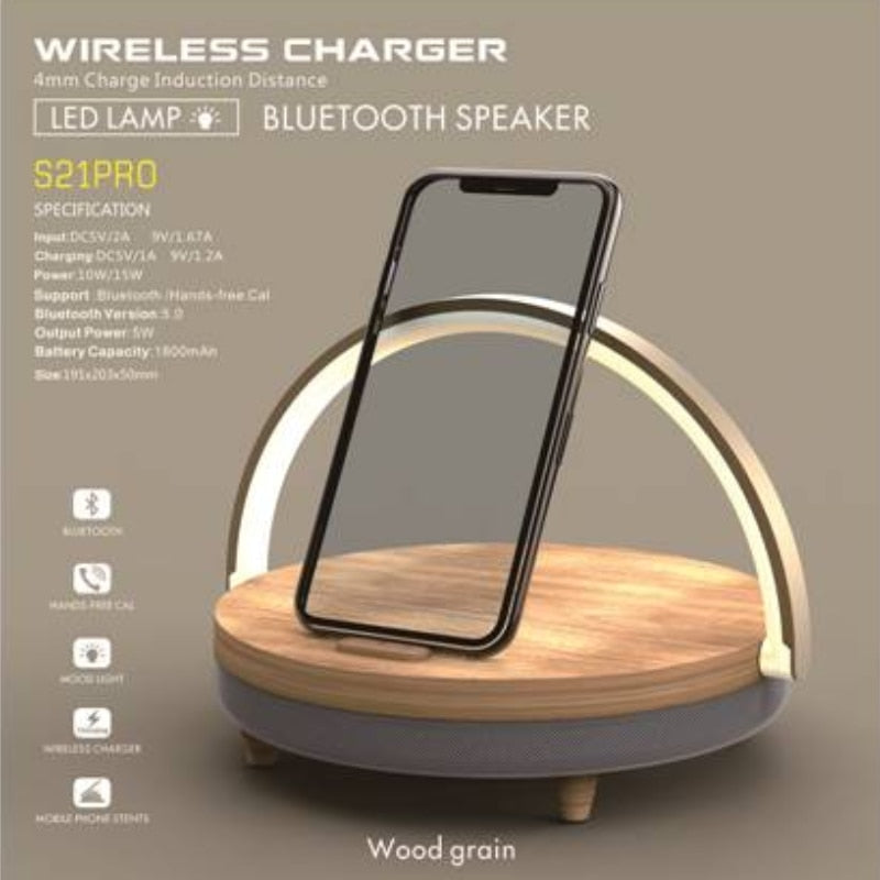 Wood Wireless Chargers LED LAMP Bluetooth Speaker - The Best Commerce